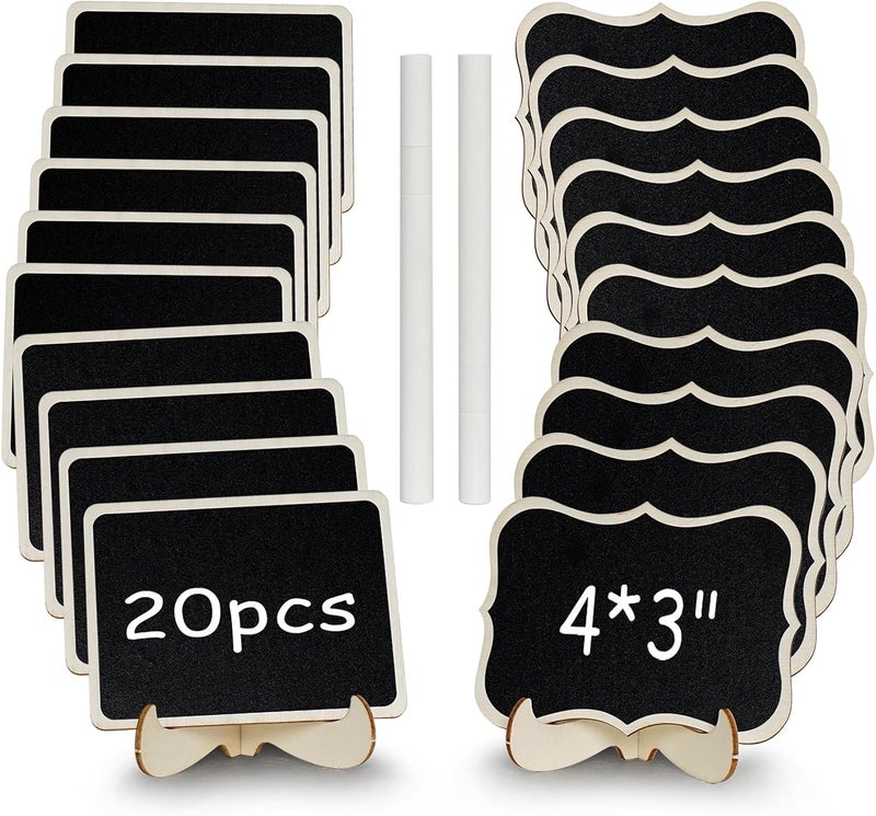 wreathqueen Mini Chalkboard Signs with Stands – Wooden Food Labels for Party, Buffet & Wedding – Includes 2 Chalk Markers – Mini Chalkboards for DIY Crafts & Food Display - Image 1